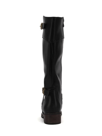 Ladies Buckle Low Heel Knee High Boots