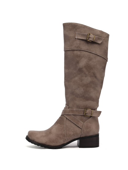 Ladies Buckle Low Heel Knee High Boots