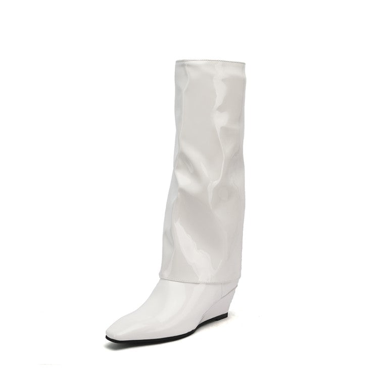 Ladies Wedges Heel Knee High Boots