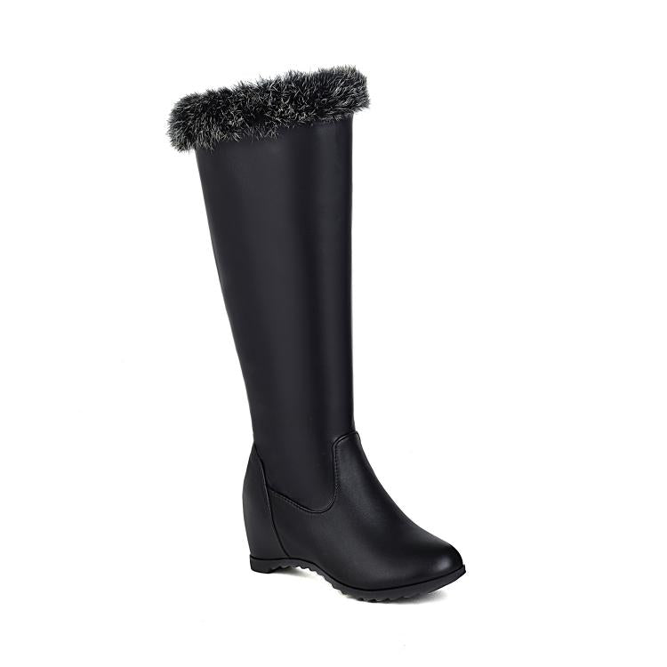 Fur Inside Heighten Wedge Heels Knee High Boots for Women