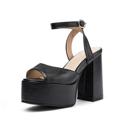 Ladies High Heeled Peep Toe Ankle Strap Platform Chunky Heel Sandals