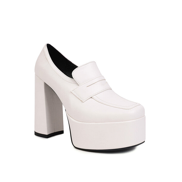 Ladies Square Toe Platform Chunky Heel Shoes