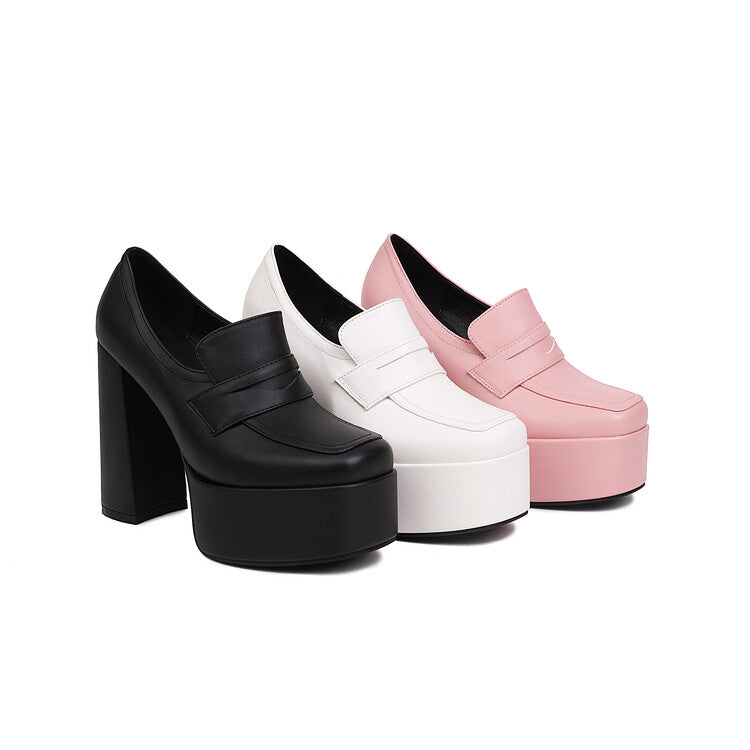 Ladies Square Toe Platform Chunky Heel Shoes