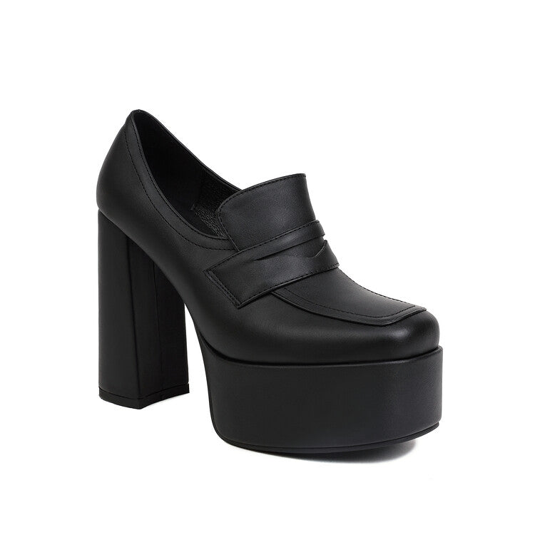 Ladies Square Toe Platform Chunky Heel Shoes