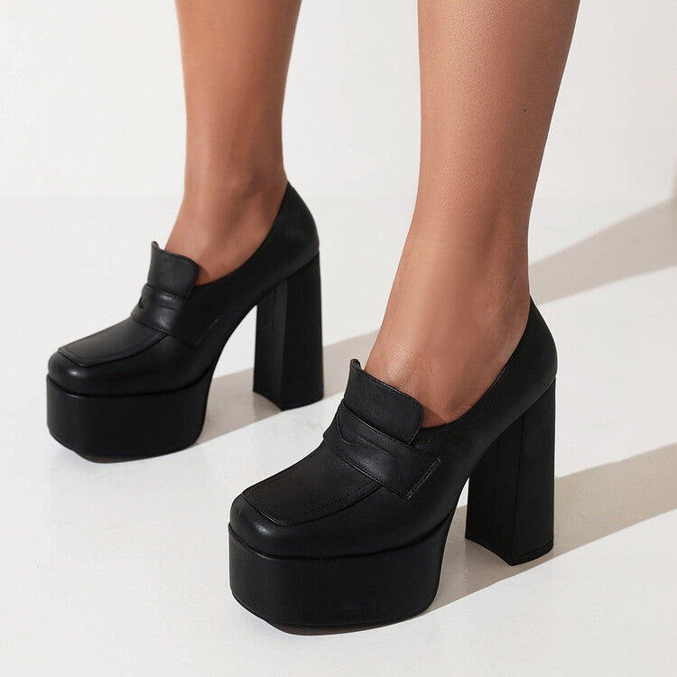 Ladies Square Toe Platform Chunky Heel Shoes