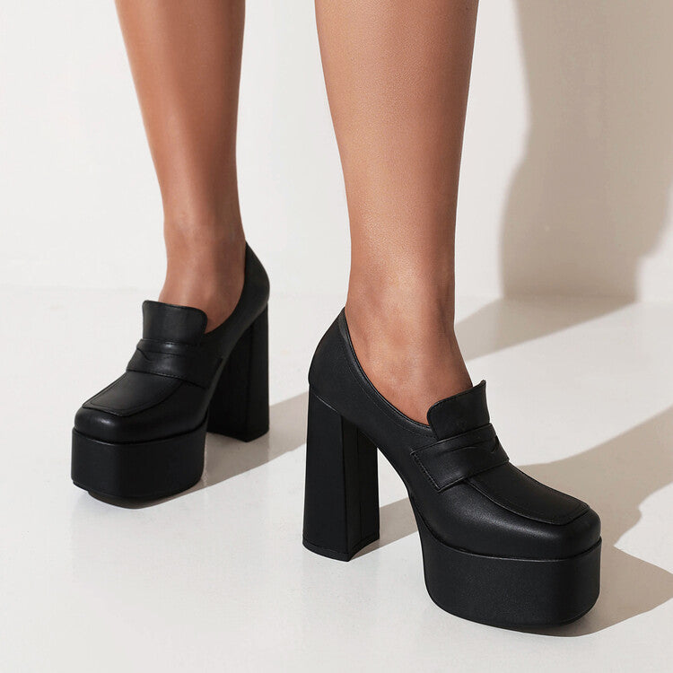 Ladies Square Toe Platform Chunky Heel Shoes