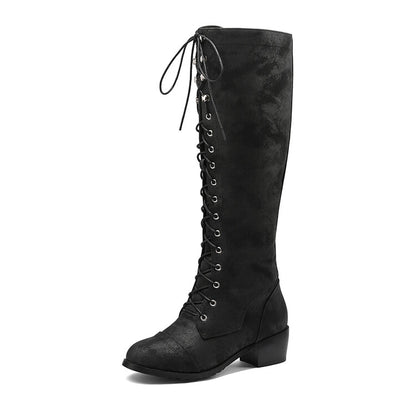 Ladies Lace Up Puppy Heel Knee High Boots