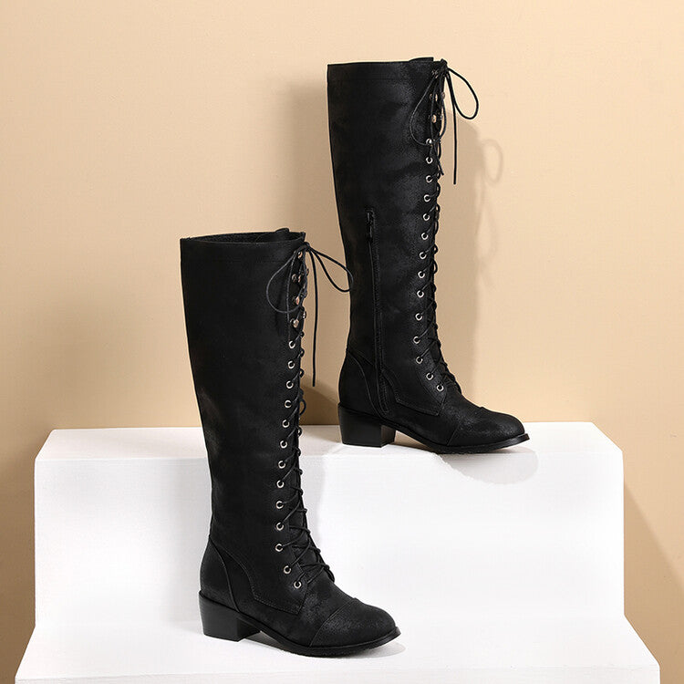 Ladies Lace Up Puppy Heel Knee High Boots