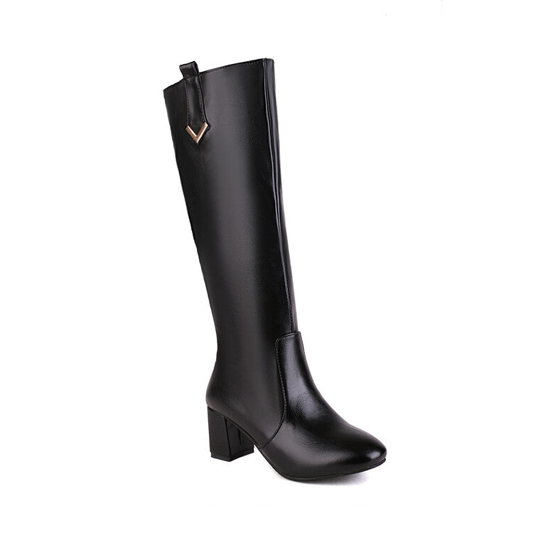 Side Zippers Block Heel Knee High Boots for Women