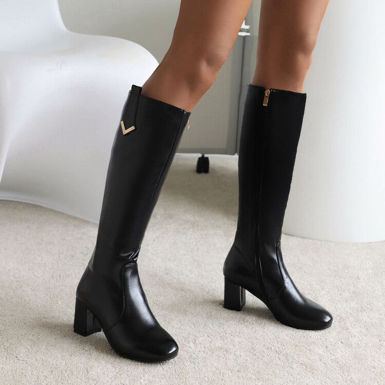 Side Zippers Block Heel Knee High Boots for Women