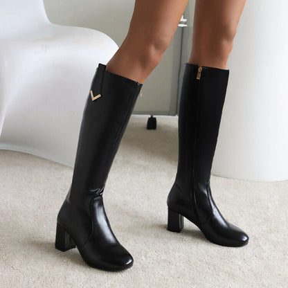 Side Zippers Block Heel Knee High Boots for Women