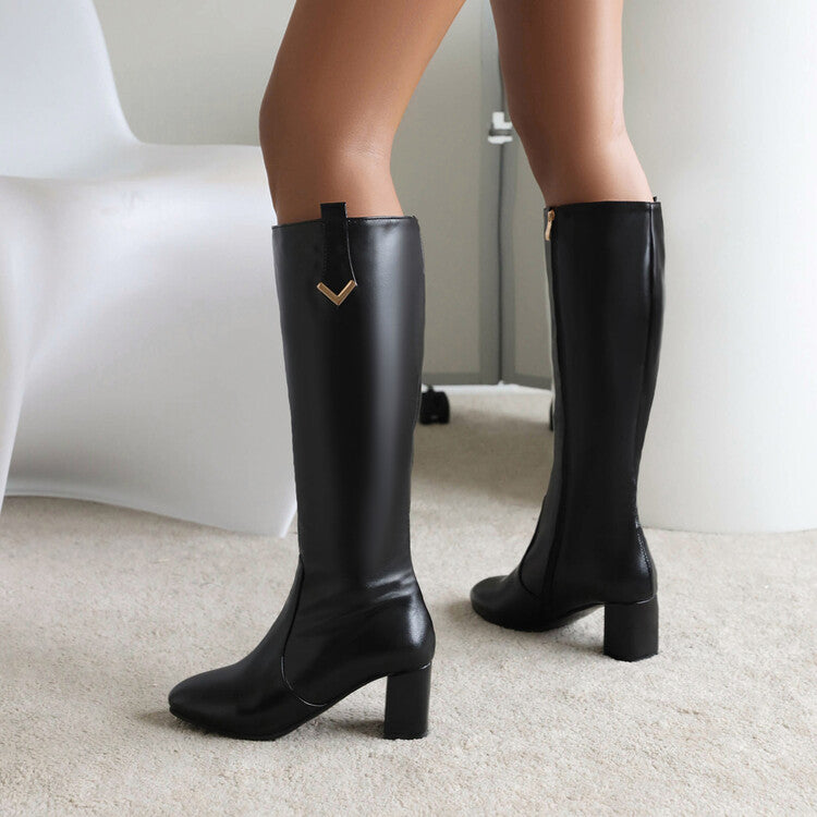 Side Zippers Block Heel Knee High Boots for Women