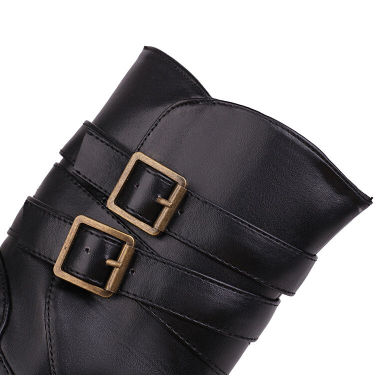 Buckle Straps Side Zippers Ankle Boots for Women