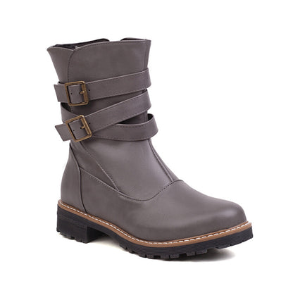 Buckle Straps Side Zippers Ankle Boots for Women