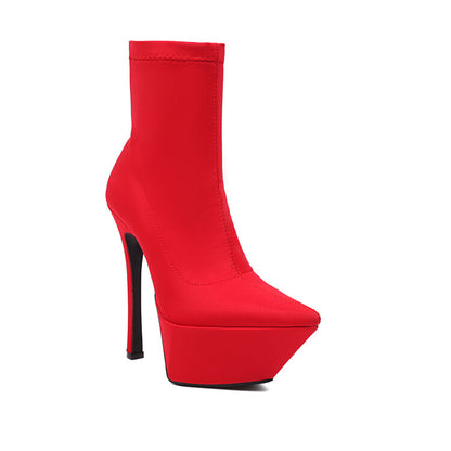 Booties Stretch Pointed Toe Stiletto Heel Platform Short Boots for Women