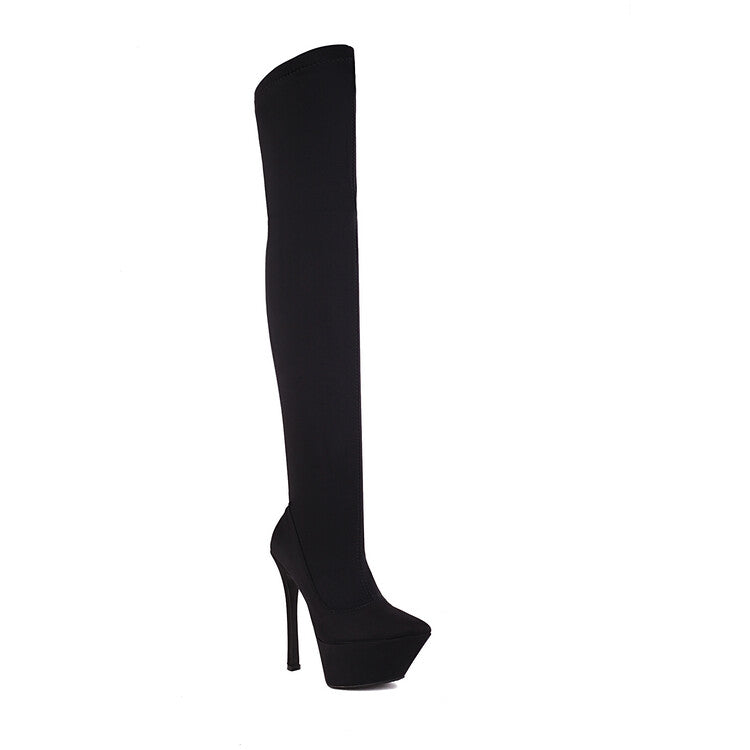 Stretch Pointed Toe Stiletto Heel Platform Over the Knee Boots for Women