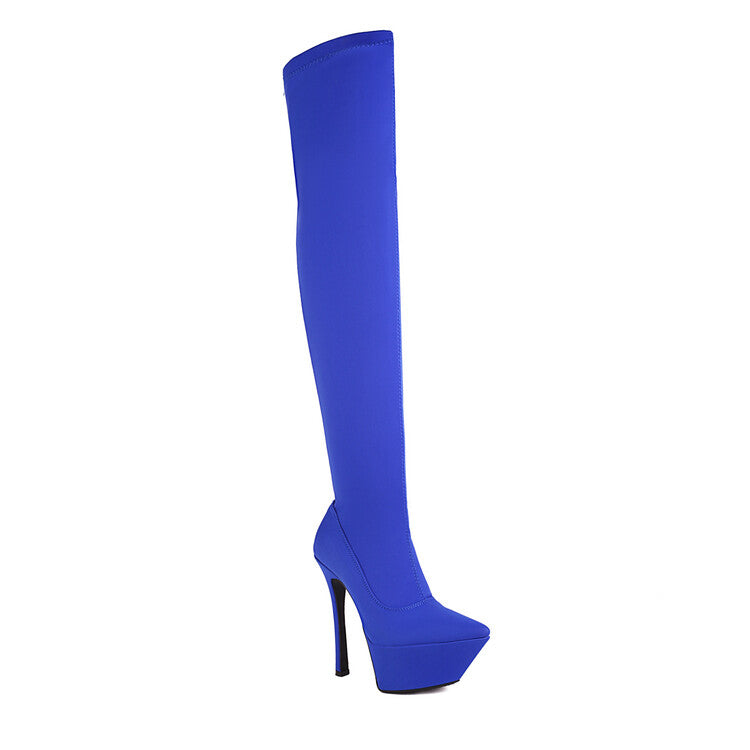 Stretch Pointed Toe Stiletto Heel Platform Over the Knee Boots for Women