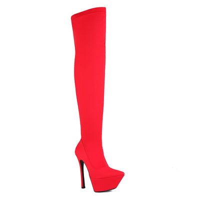 Stretch Pointed Toe Stiletto Heel Platform Over the Knee Boots for Women