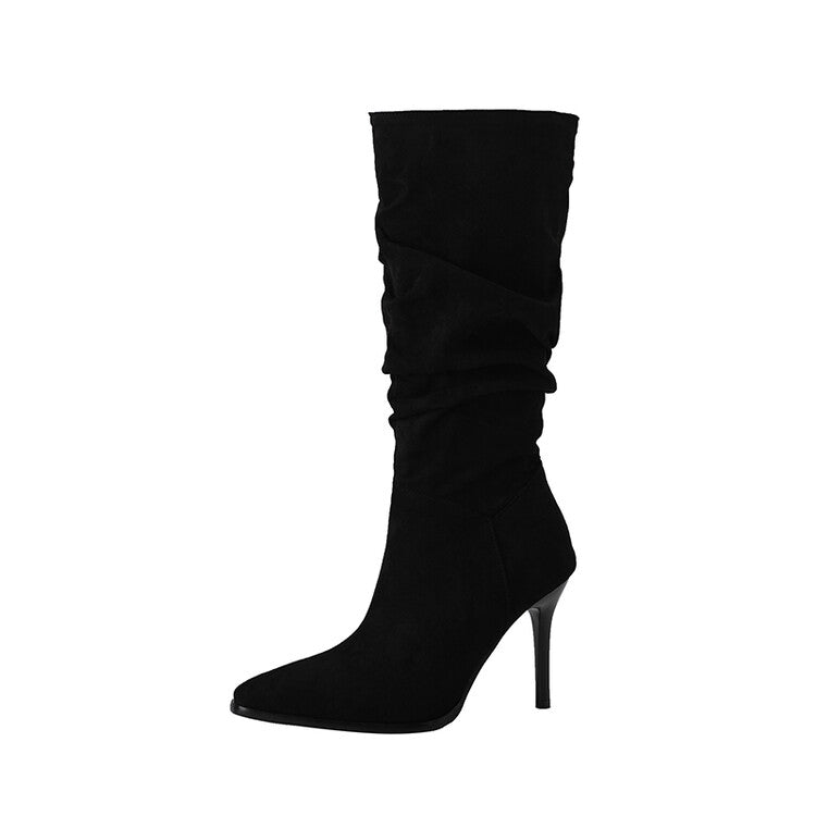 Pointed Toe Slouch Stiletto Heel Knee-High Boots for Women