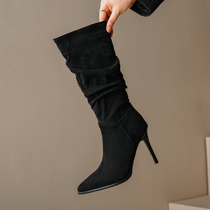 Pointed Toe Slouch Stiletto Heel Knee-High Boots for Women