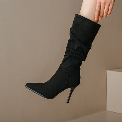 Pointed Toe Slouch Stiletto Heel Knee-High Boots for Women