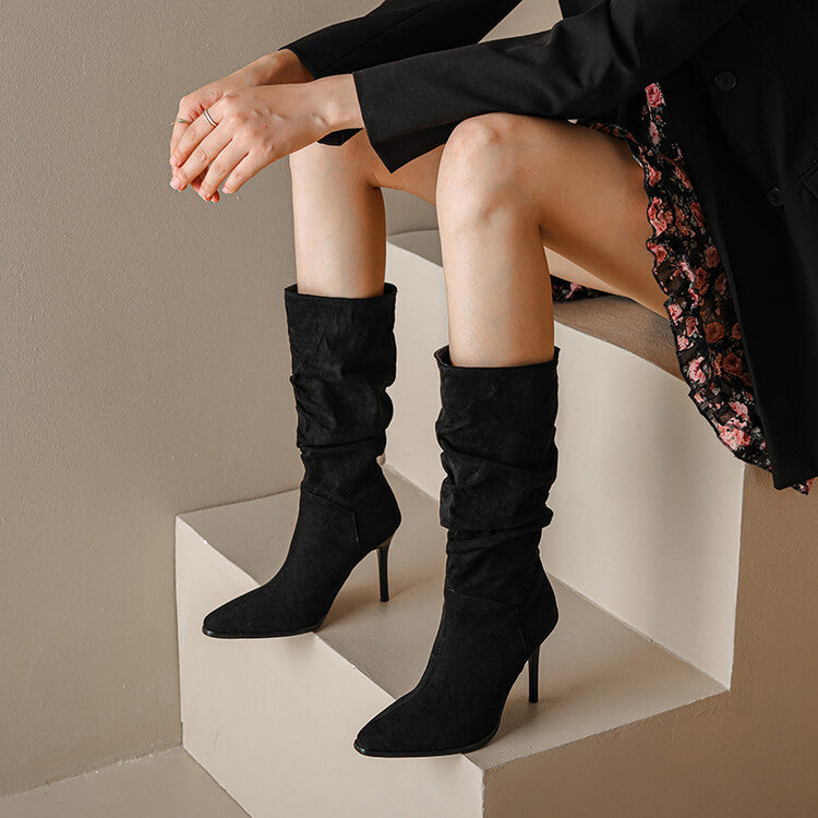 Pointed Toe Slouch Stiletto Heel Knee-High Boots for Women