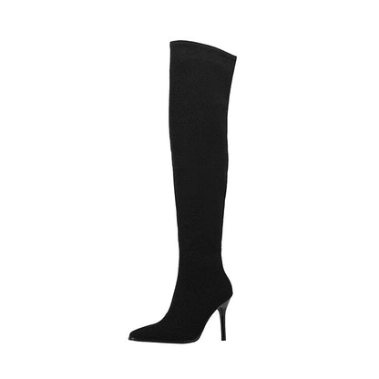 Pointed Toe Side Zippers Stiletto Heel Over-the-Knee Boots for Women