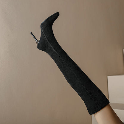 Pointed Toe Side Zippers Stiletto Heel Over-the-Knee Boots for Women