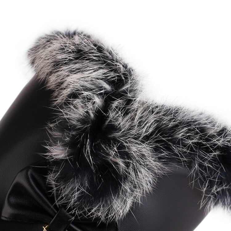 Fur Pearls Block Heel Platform Knee-High Boots for Women