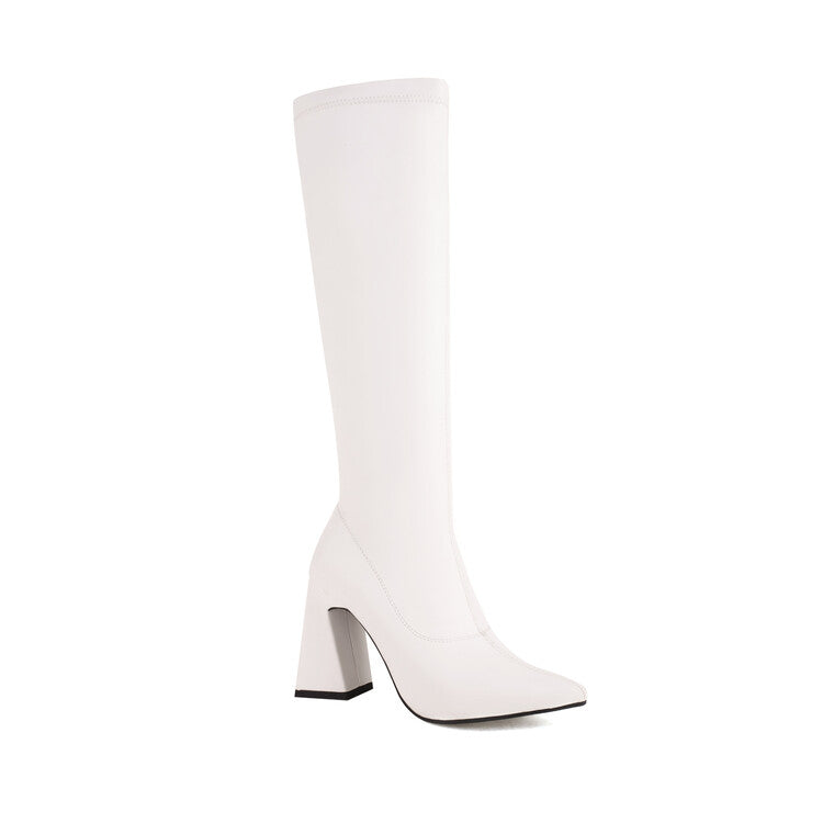 Pointed Toe Block Heel Knee High Boots for Women