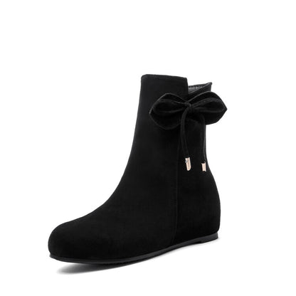 Booties Bows Side Zippers Inside Heighten Short Boots for Women