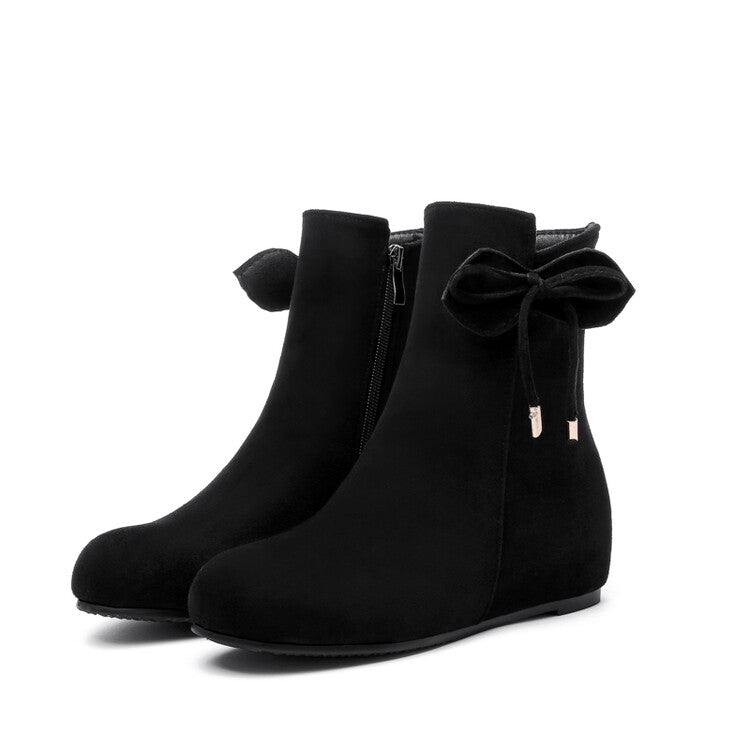 Booties Bows Side Zippers Inside Heighten Short Boots for Women