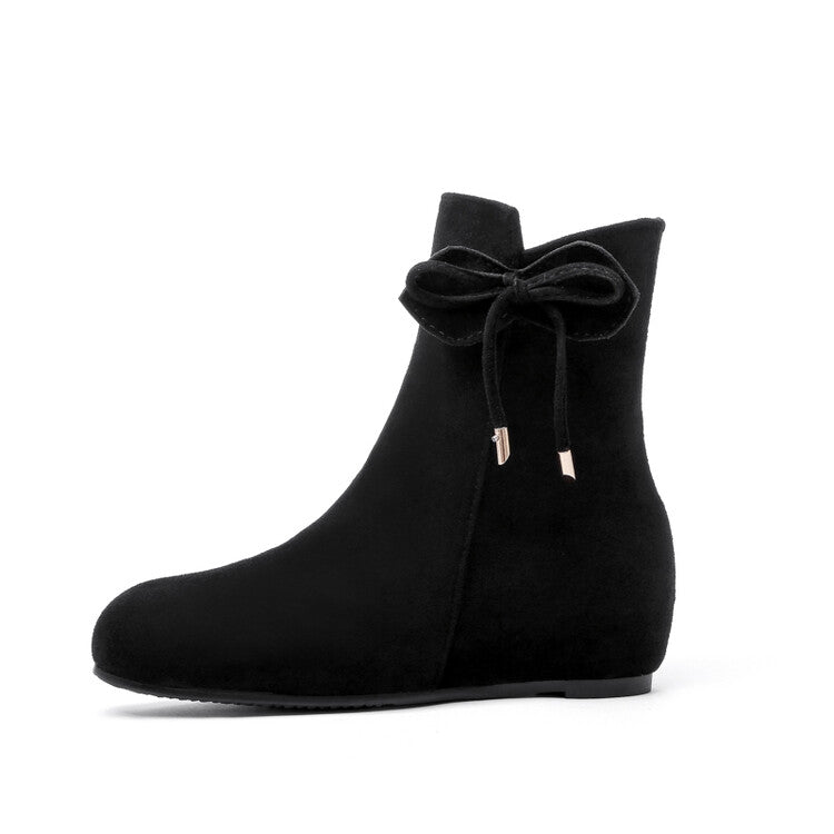 Booties Bows Side Zippers Inside Heighten Short Boots for Women