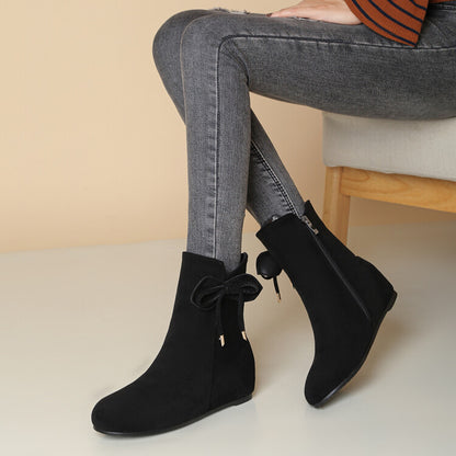 Booties Bows Side Zippers Inside Heighten Short Boots for Women