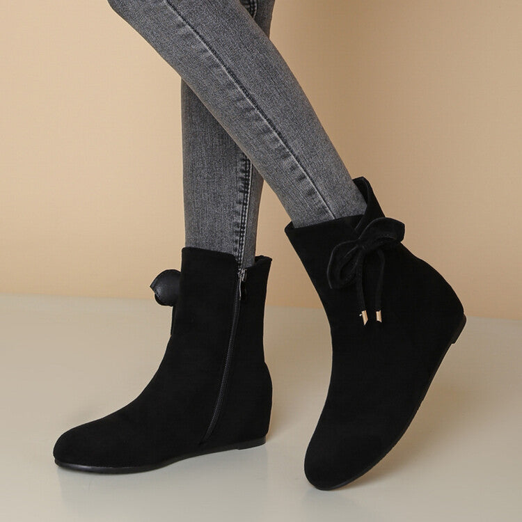 Booties Bows Side Zippers Inside Heighten Short Boots for Women