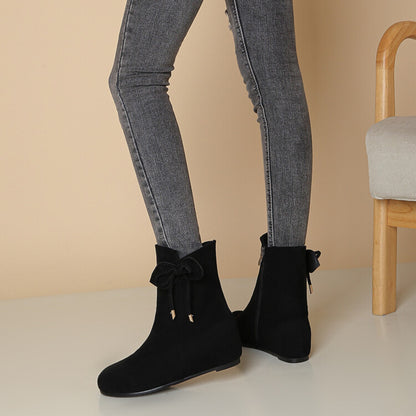 Booties Bows Side Zippers Inside Heighten Short Boots for Women