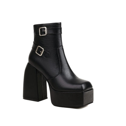 Open Toe Buckle Straps Block Chunky Heel Platform Ankle Boots for Women