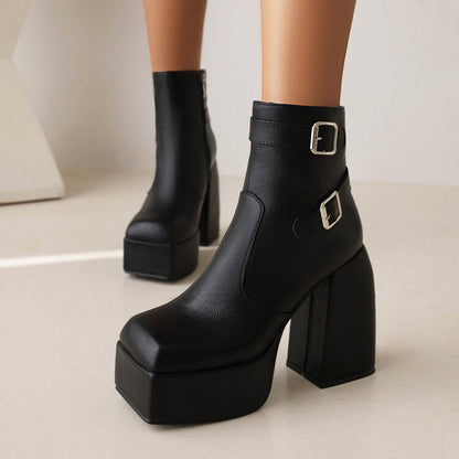 Open Toe Buckle Straps Block Chunky Heel Platform Ankle Boots for Women