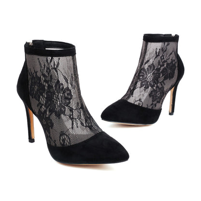 Pointed Toe Lace Back Zippers Stiletto Heel Ankle Boots for Women