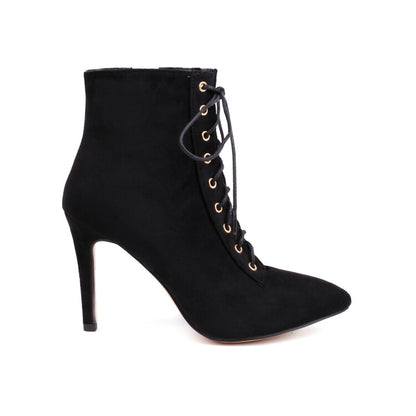 Pointed Toe Lace-Up Side Zippers Stiletto Heel Ankle Boots for Women