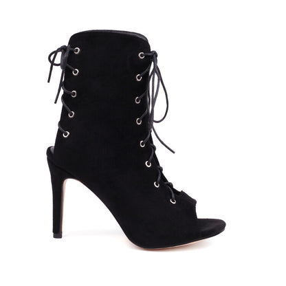 Peep Toe Crossed Tied Lace-Up Stiletto Heel Ankle Boots for Women