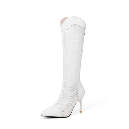 Pointed Toe Mesh Stiletto Heel Knee High Boots for Women