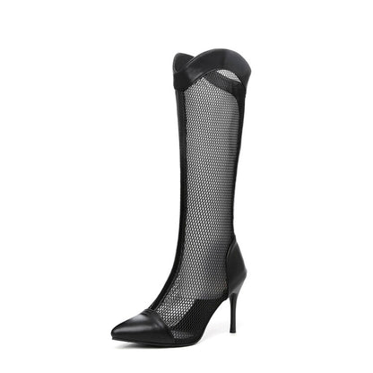 Pointed Toe Mesh Stiletto Heel Knee High Boots for Women