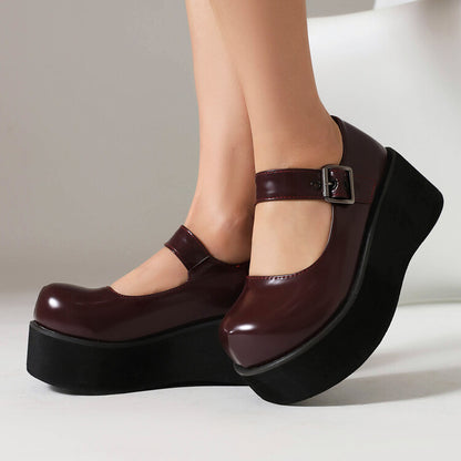 Buckle Straps Mary Jane Platform Heels Pumps for Women