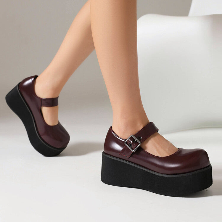 Buckle Straps Mary Jane Platform Heels Pumps for Women