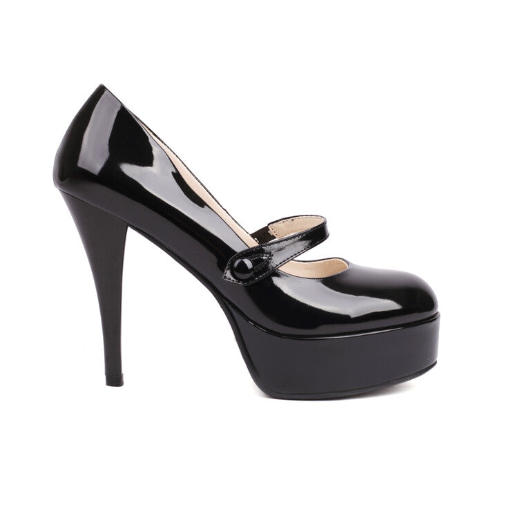 Round Toe Cone Heel Mary Jane Platform Pumps for Women