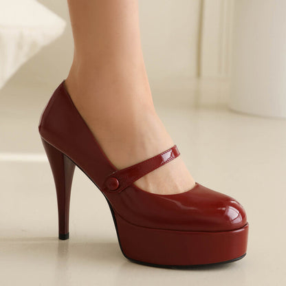 Round Toe Cone Heel Mary Jane Platform Pumps for Women