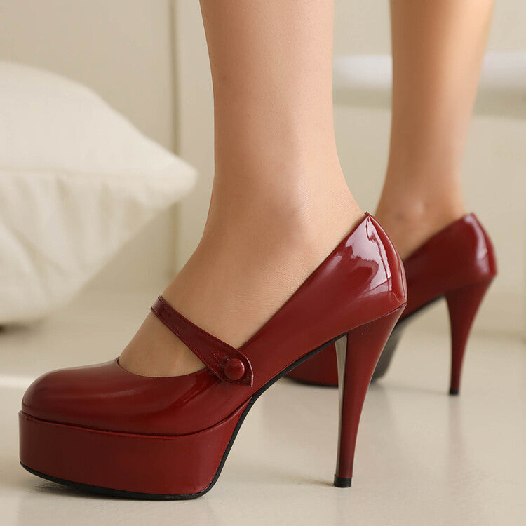 Round Toe Cone Heel Mary Jane Platform Pumps for Women