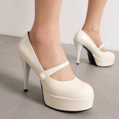 Round Toe Cone Heel Mary Jane Platform Pumps for Women