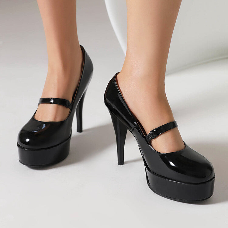 Round Toe Cone Heel Mary Jane Platform Pumps for Women